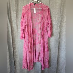 Lane Bryant Classic Sheer Embroidered Mesh OverpieceKimono Cardigan Pink 22/24